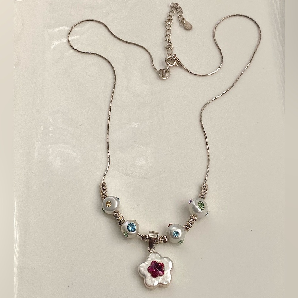 N277-Handmade S925 Freshwater Pearl Crystal Necklace - Picture 8 of 14